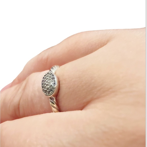 David Yurman Cable Collectibles Oval Stack Ring Sterling Silver Pavé Diamonds - Picture 14 of 15
